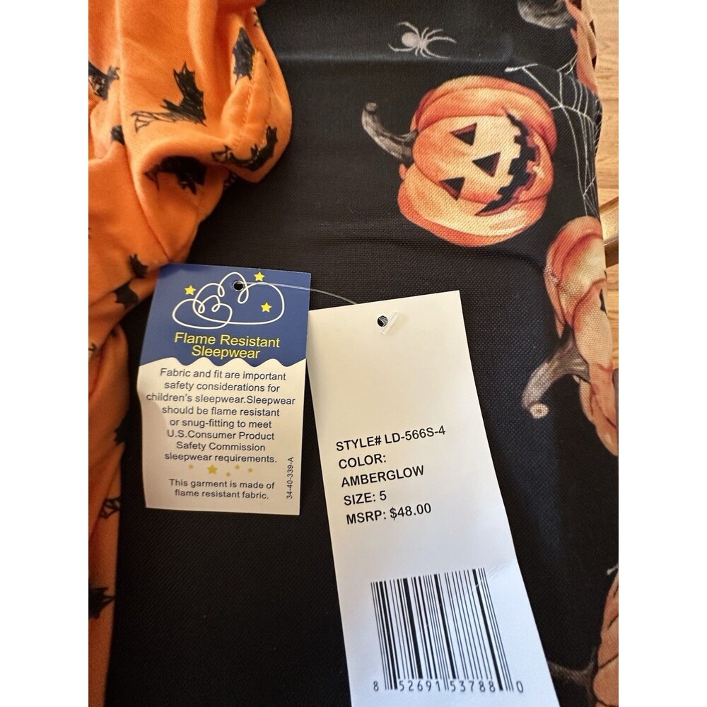 NWT Little Dreamer Sleepwear Orange with Black Bats Set Kid's Size 5 - Picture 5 of 6